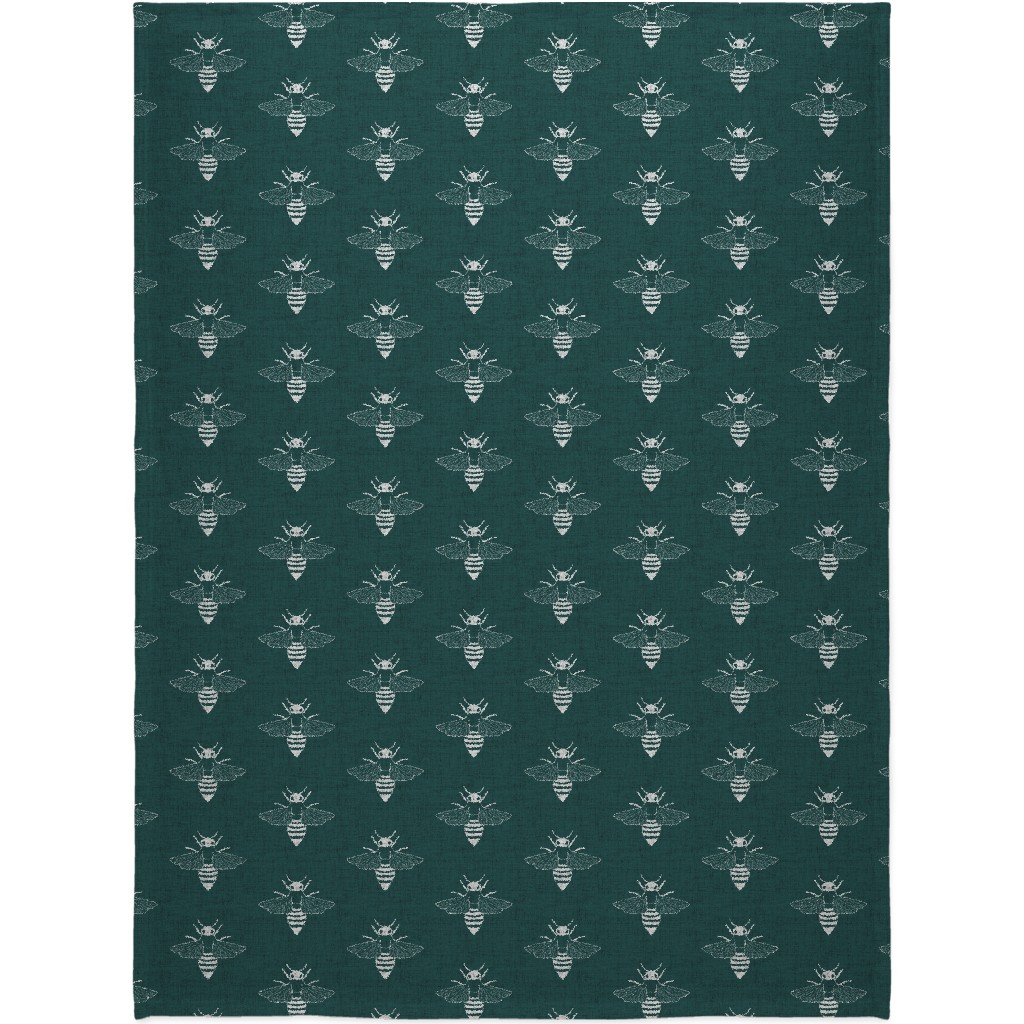 Bees - Green Blanket, Plush Fleece, 60x80, Green