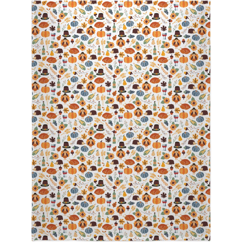 Thanksgiving - Multi on White Blanket, Plush Fleece, 60x80, Multicolor