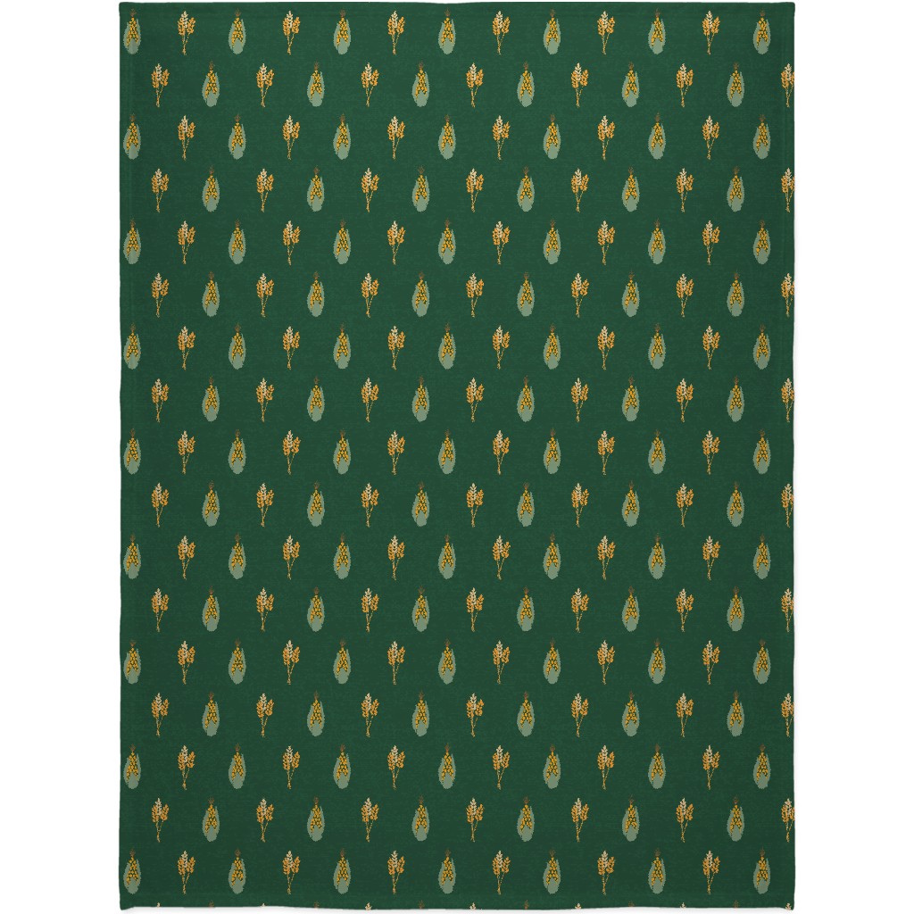 Corn on Green Background Blanket, Plush Fleece, 60x80, Green