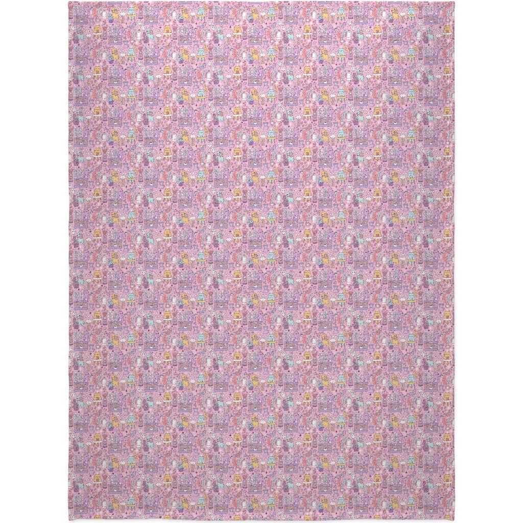 Cute Cats - Multicolor Pastel Blanket, Plush Fleece, 60x80, Pink