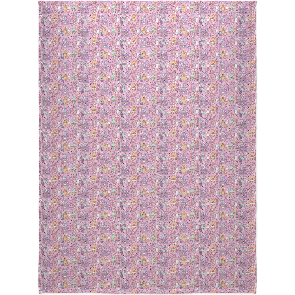 Cute Cats - Multicolor Pastel Blanket, Plush Fleece, 60x80, Pink