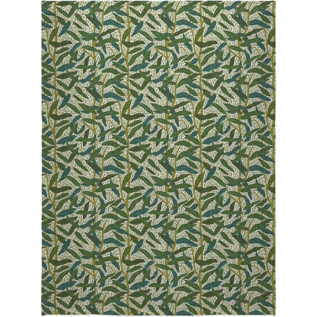 Jungle Foliage - Green Blanket, Sherpa, 60x80, Green