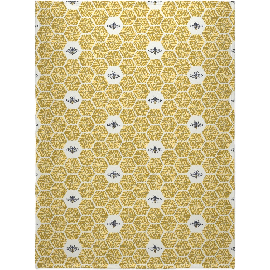 Bees & Honeycomb - Gold Blanket, Sherpa, 60x80, Yellow