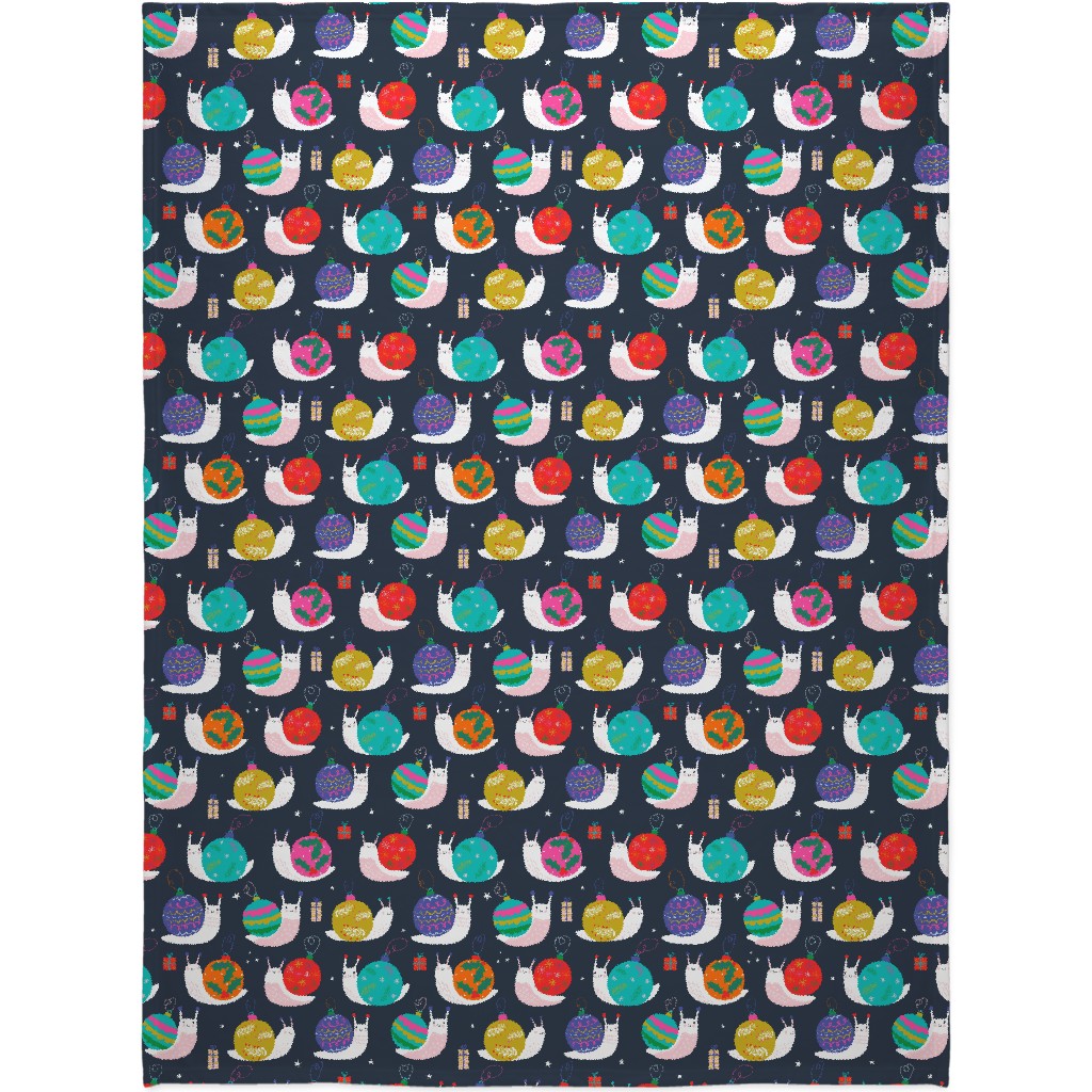 Christmas Bauble Snails - Navy Blanket, Sherpa, 60x80, Multicolor
