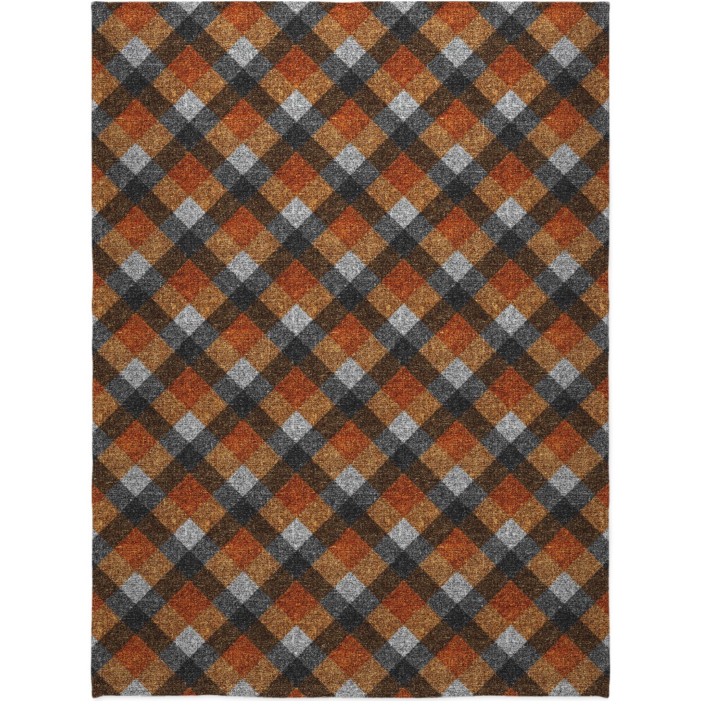 Fall Textured Plaid - Orange and Gray Blanket, Sherpa, 60x80, Orange, Orange