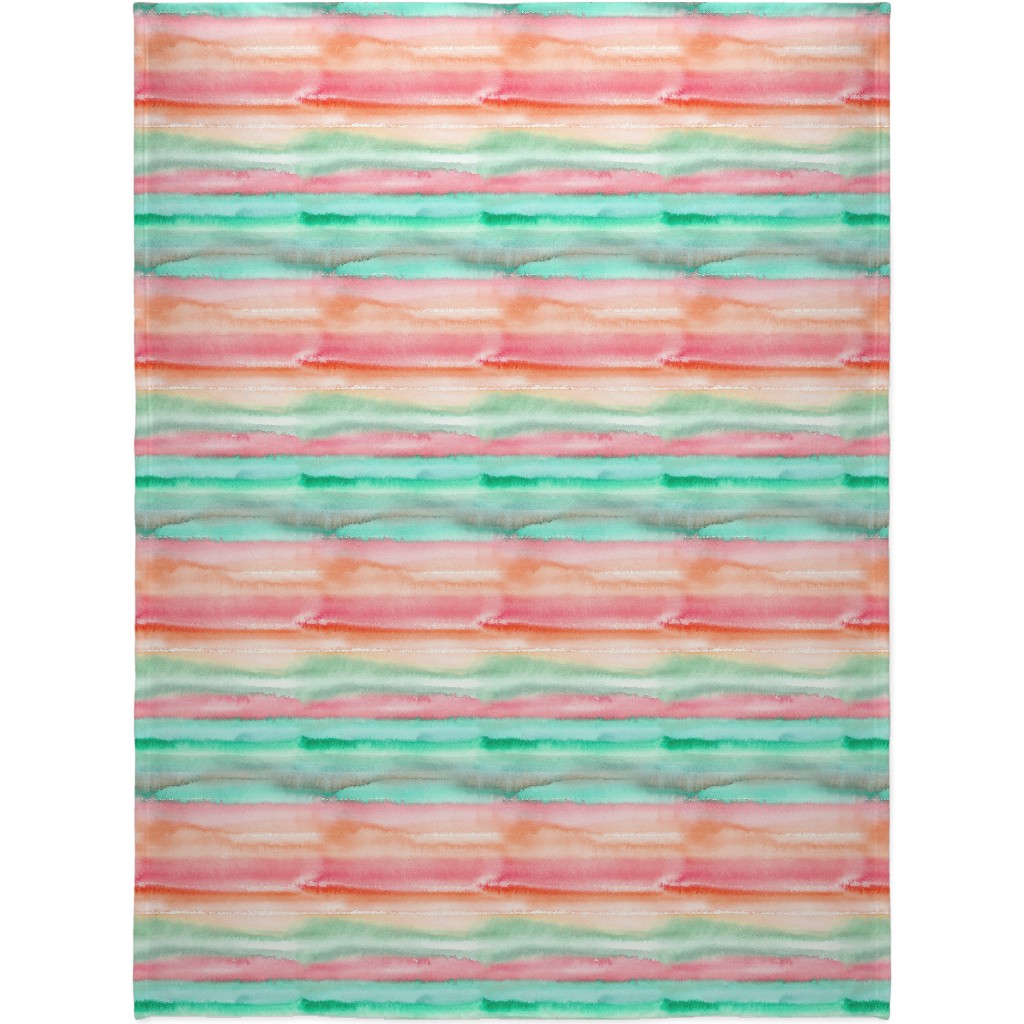 Ombre Watercolor Sunset - Green & Pink Blanket, Sherpa, 60x80, Multicolor