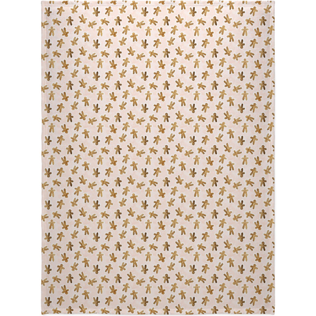 Christmas Gingerbread Men on Pink Watercolor Wash Blanket, Sherpa, 60x80, Pink, Bright Pink