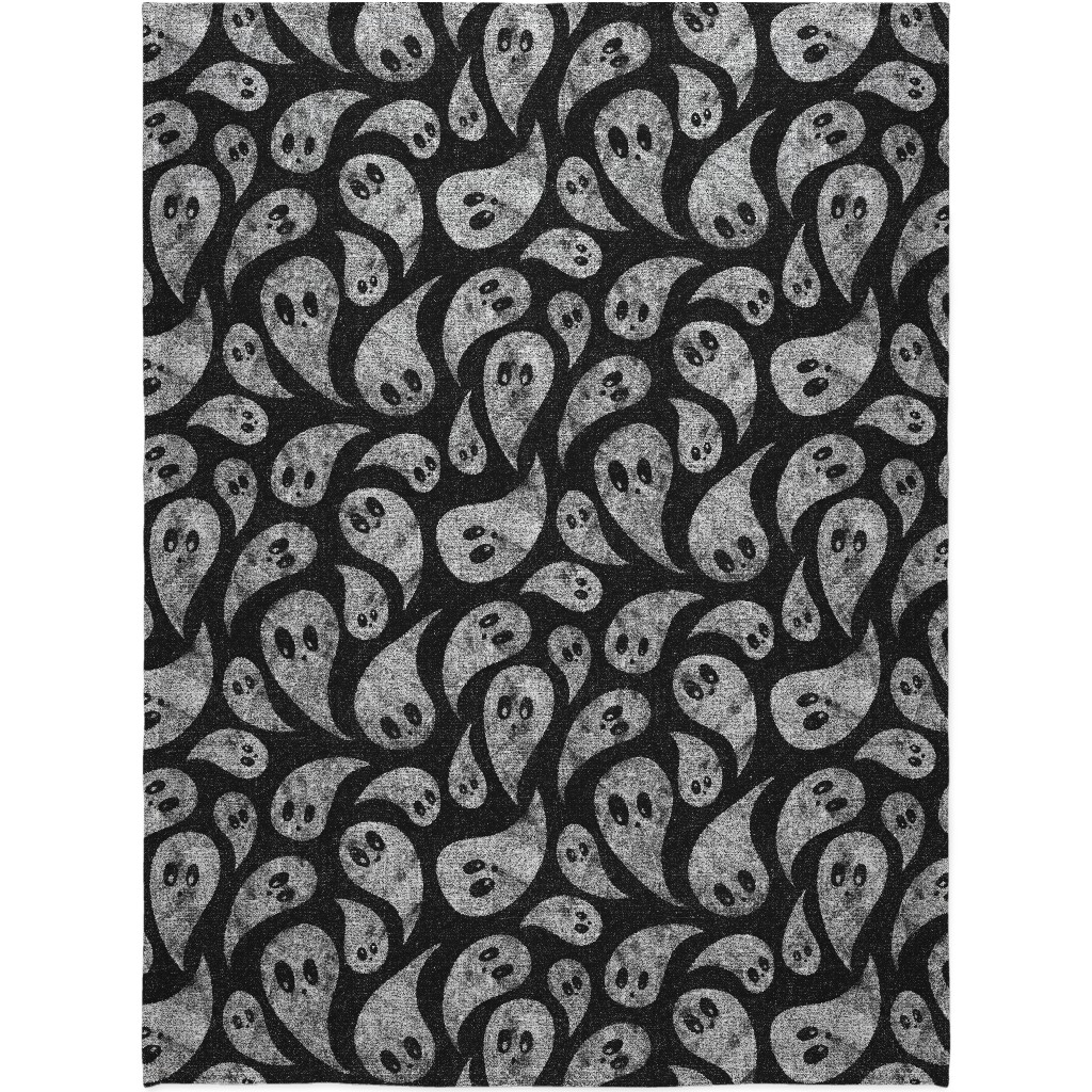 Spooky Ghosts - Black Blanket, Sherpa, 60x80, Black, Black