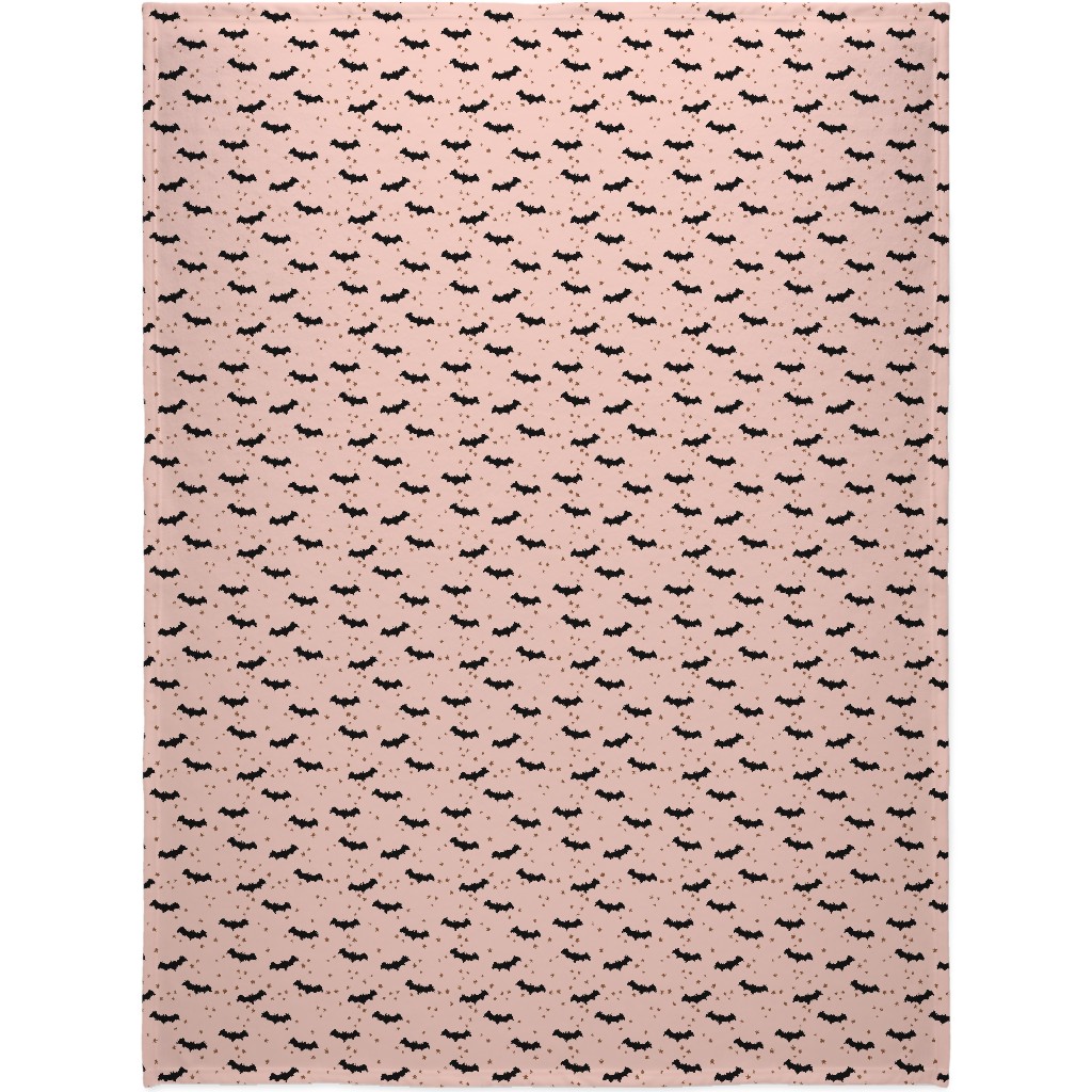 Twinkle Bats - Black on Pink Blanket, Sherpa, 60x80, Pink, Bright Pink