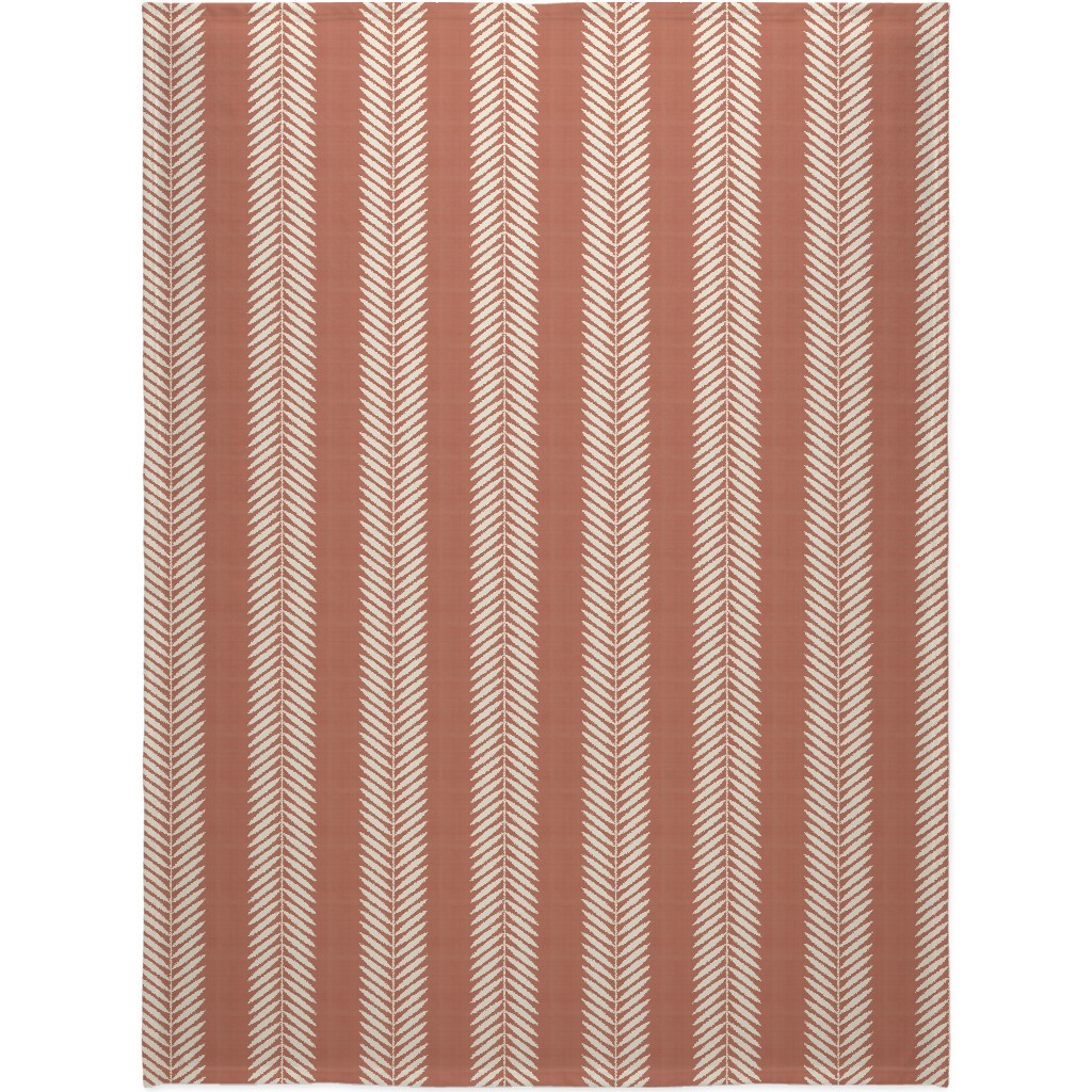 Laurel Leaf Stripe - Clay & Cream Blanket, Sherpa, 60x80, Orange