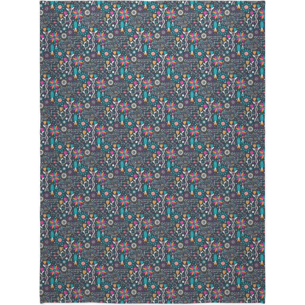 Flowers and Stem Blanket, Sherpa, 60x80, Multicolor