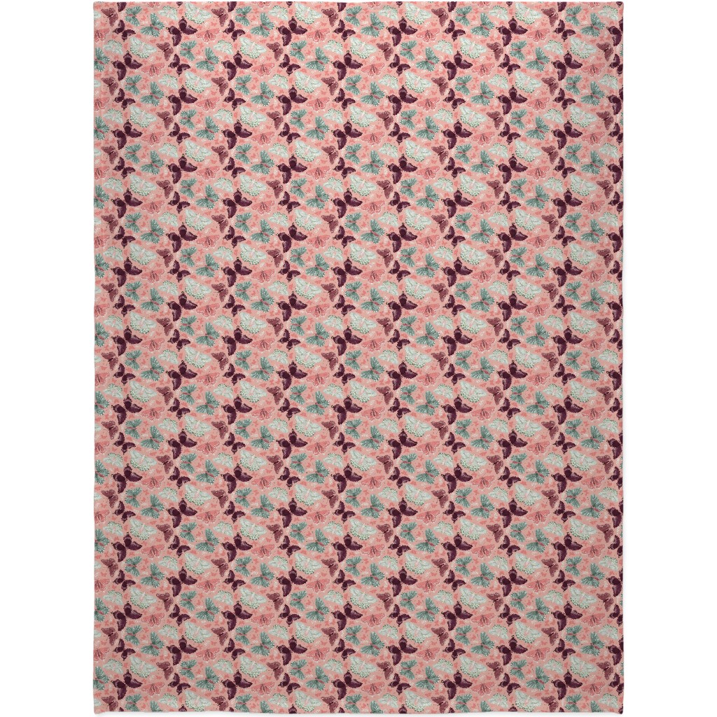 Romantic Butterflies - Pink Blanket, Sherpa, 60x80, Pink