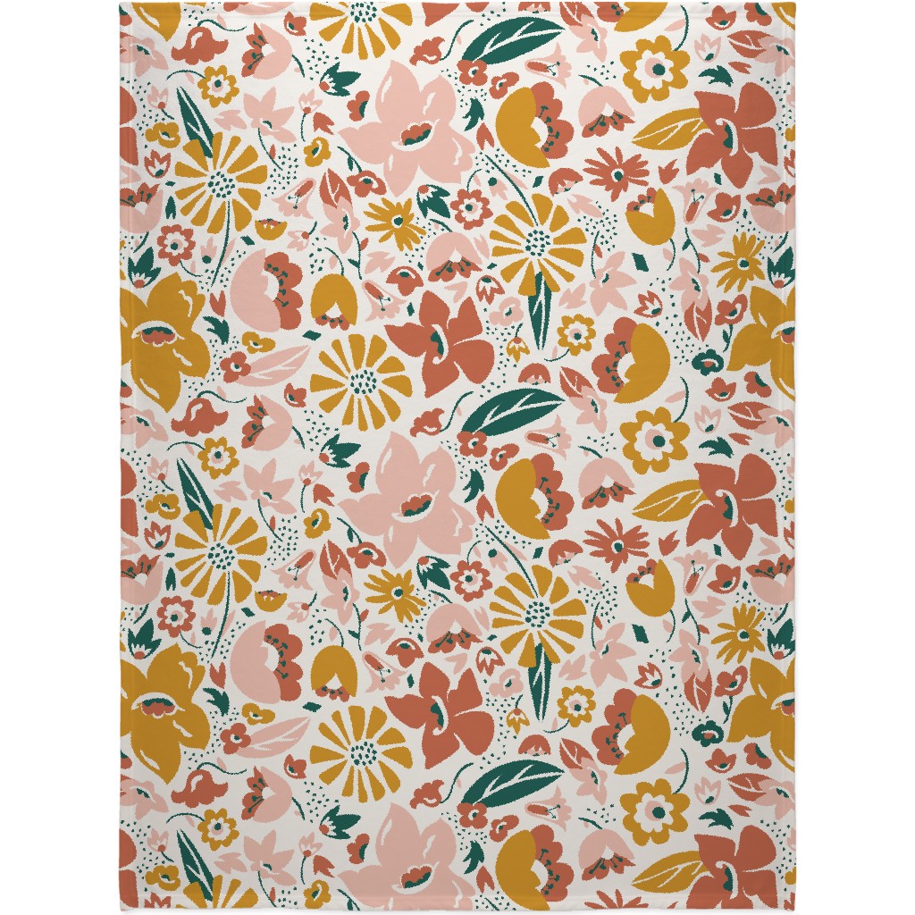 Betty Modern Floral - Pink Blanket, Sherpa, 60x80, Multicolor