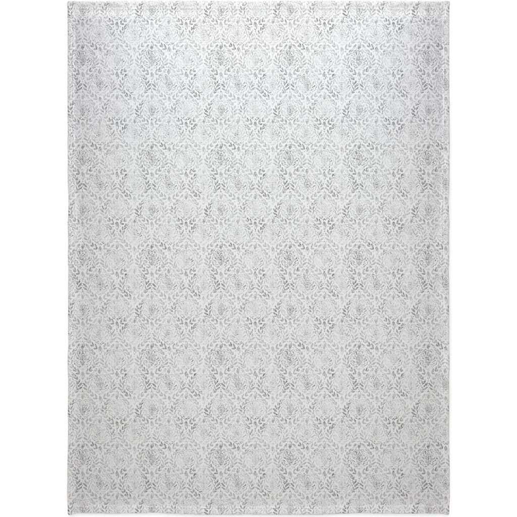 Distressed Damask Leaves - Grey Blanket, Sherpa, 60x80, Gray, Gray