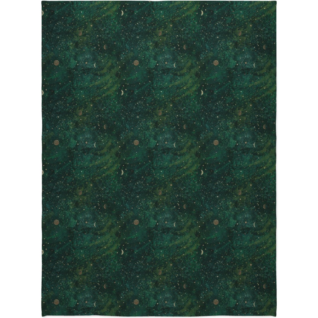 Moon and Stars - Green Blanket, Sherpa, 60x80, Green
