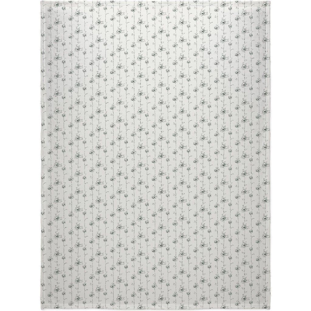 One Line Floral - Light Blanket, Sherpa, 60x80, White