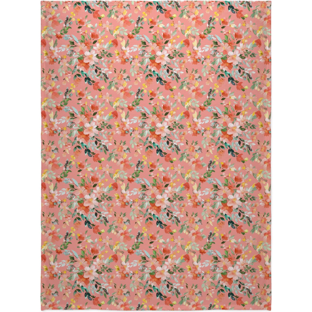 Summery Oleander Floral - Coral Pink Blanket, Sherpa, 60x80, Pink, Bright Pink