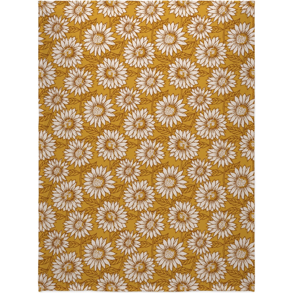 Golden Sunflowers - Yellow Blanket, Sherpa, 60x80, Yellow