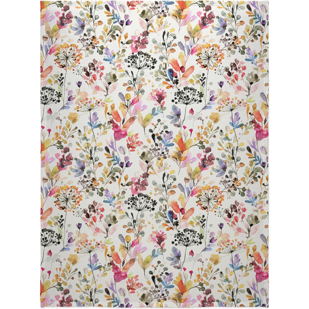 Wild Grasses - Multi on White Blanket, Sherpa, 60x80, Multicolor