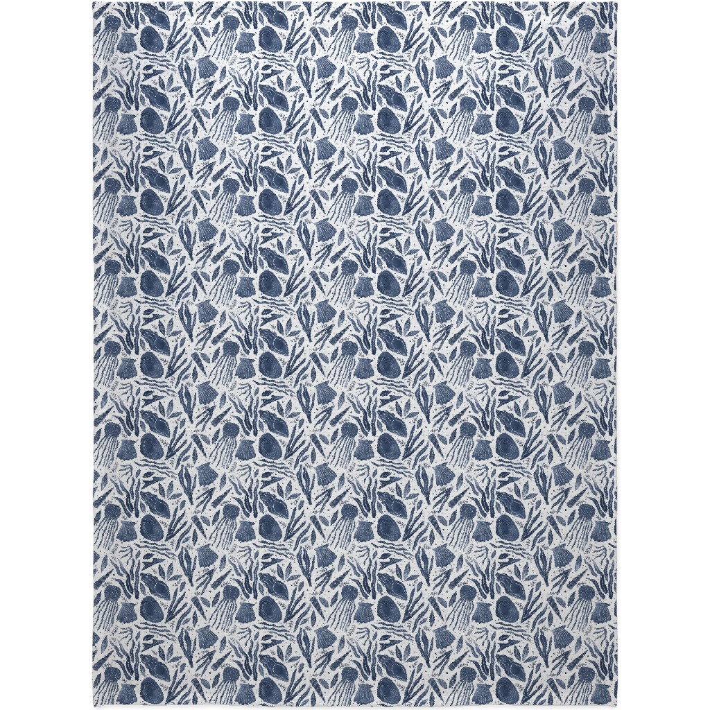 Sea Shells - Navy Blanket, Sherpa, 60x80, Blue