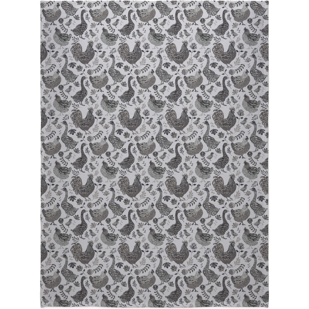 French Farm Birds - Greyscale Blanket, Sherpa, 60x80, Gray