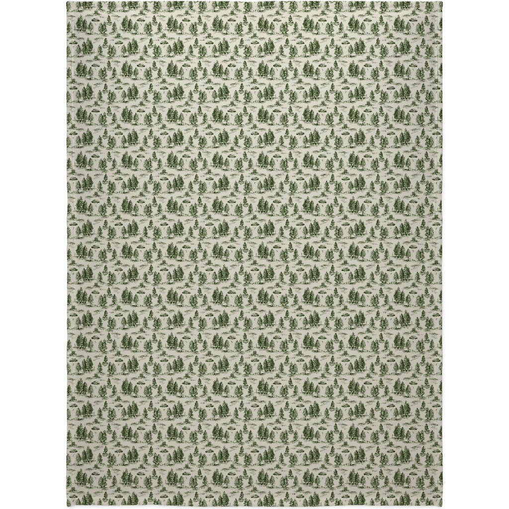Alien Abduction Toile De Jouy - Forest Green & Cream Blanket, Sherpa, 60x80, Green, Classic Green