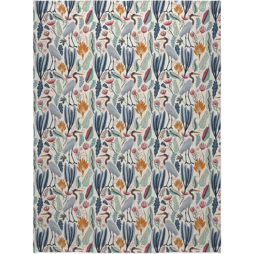 Heron and Plants - Multi Blanket, Sherpa, 60x80, Multicolor