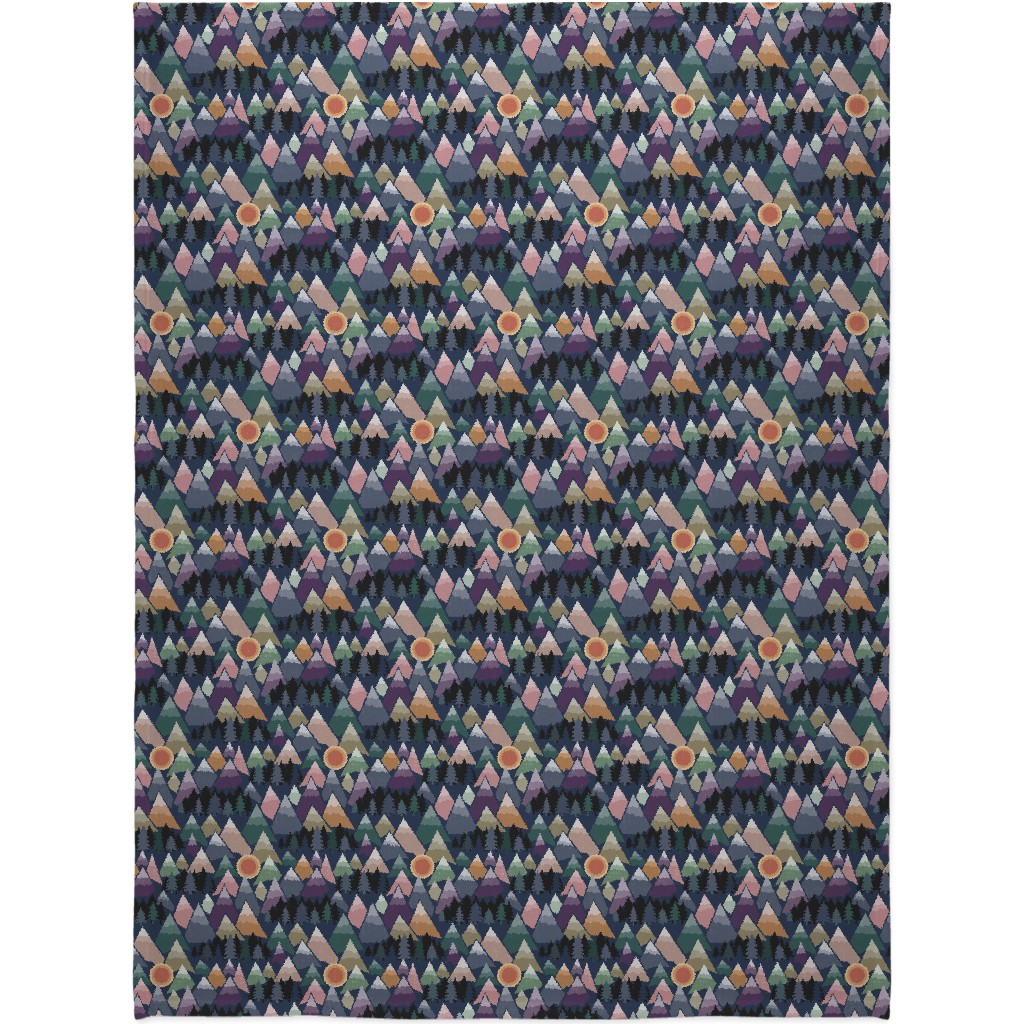 the Mountains Are Calling Blanket, Sherpa, 60x80, Multicolor, Black