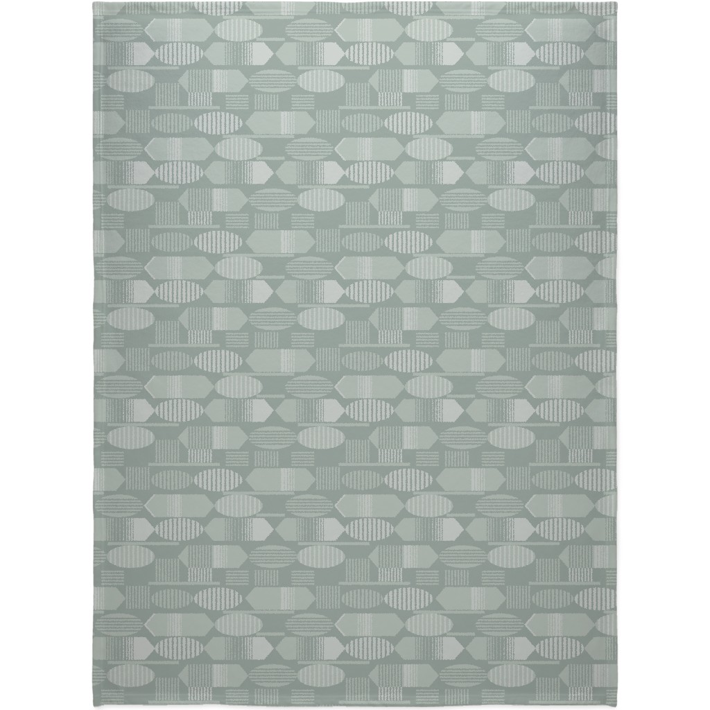 Ovals and Arrows - Neutral Sage Blanket, Sherpa, 60x80, Green