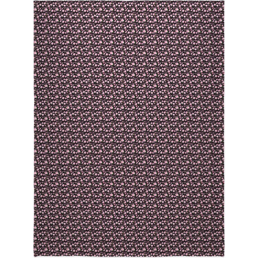 Warrior Pink Ribbon and Flowers - Pink Blanket, Sherpa, 60x80, Pink, Bright Pink