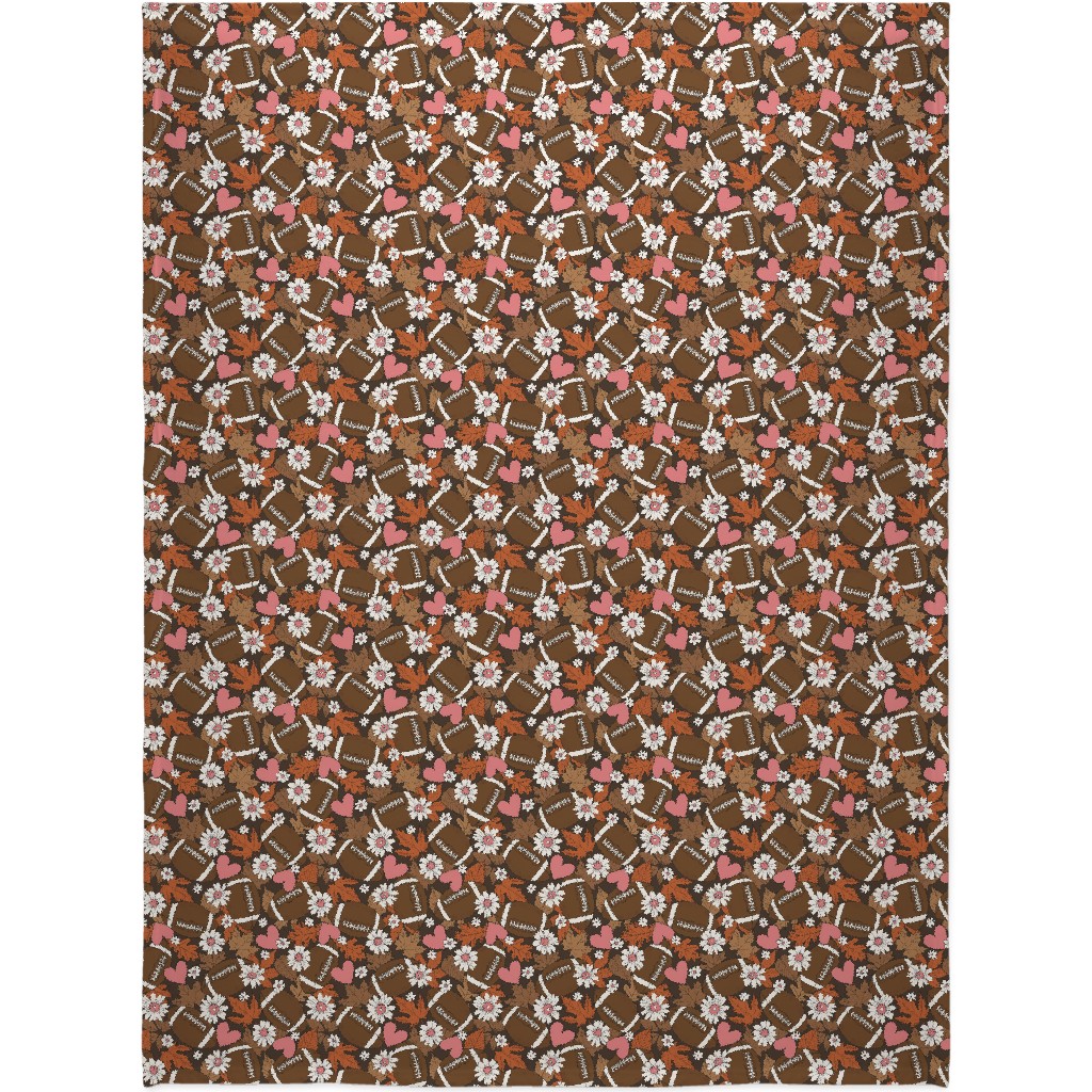 Football Fall and Florals Blanket, Sherpa, 60x80, Brown, Deep Chocolate