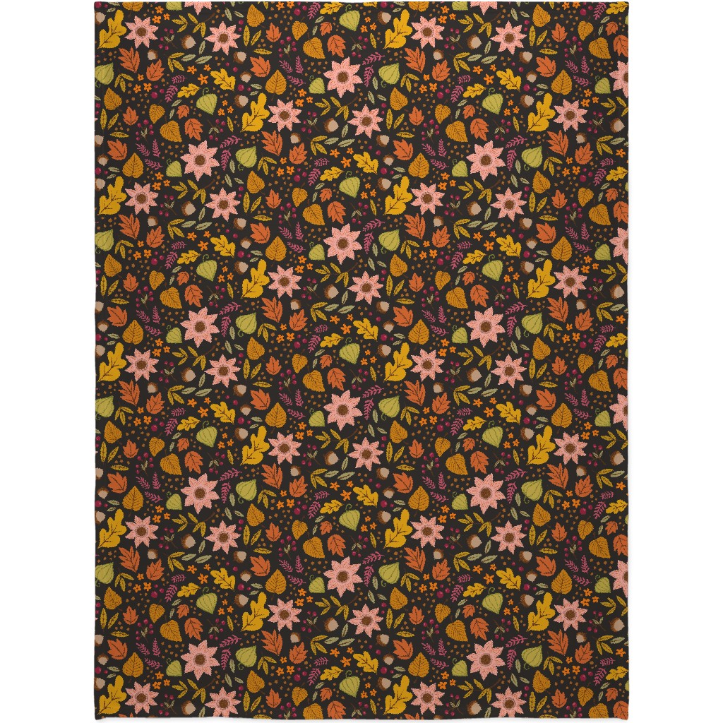 Autumn Fall Floral - Dark Blanket, Sherpa, 60x80, Multicolor