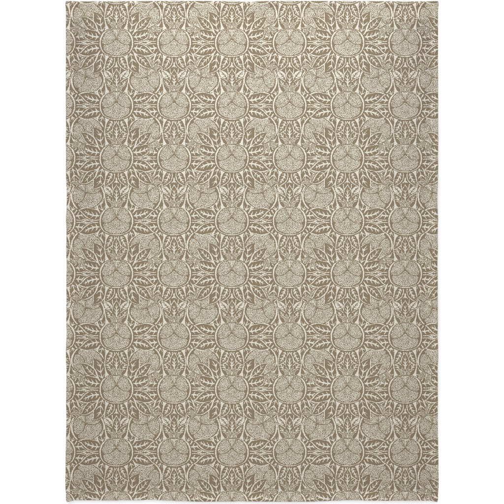 Pomegranate Block Print - Neutral Blanket, Sherpa, 60x80, Brown, Brown