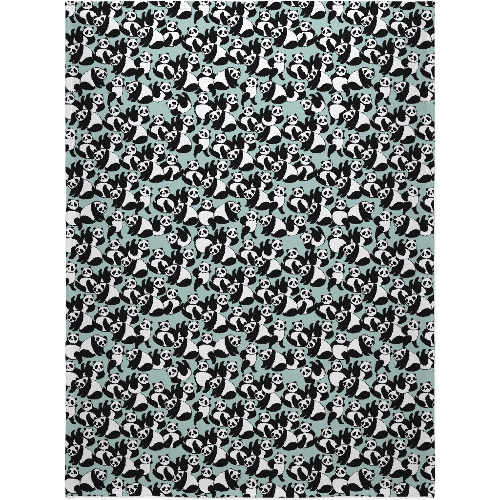 Retro Panda Playground Blanket, Sherpa, 60x80, Blue, Surf