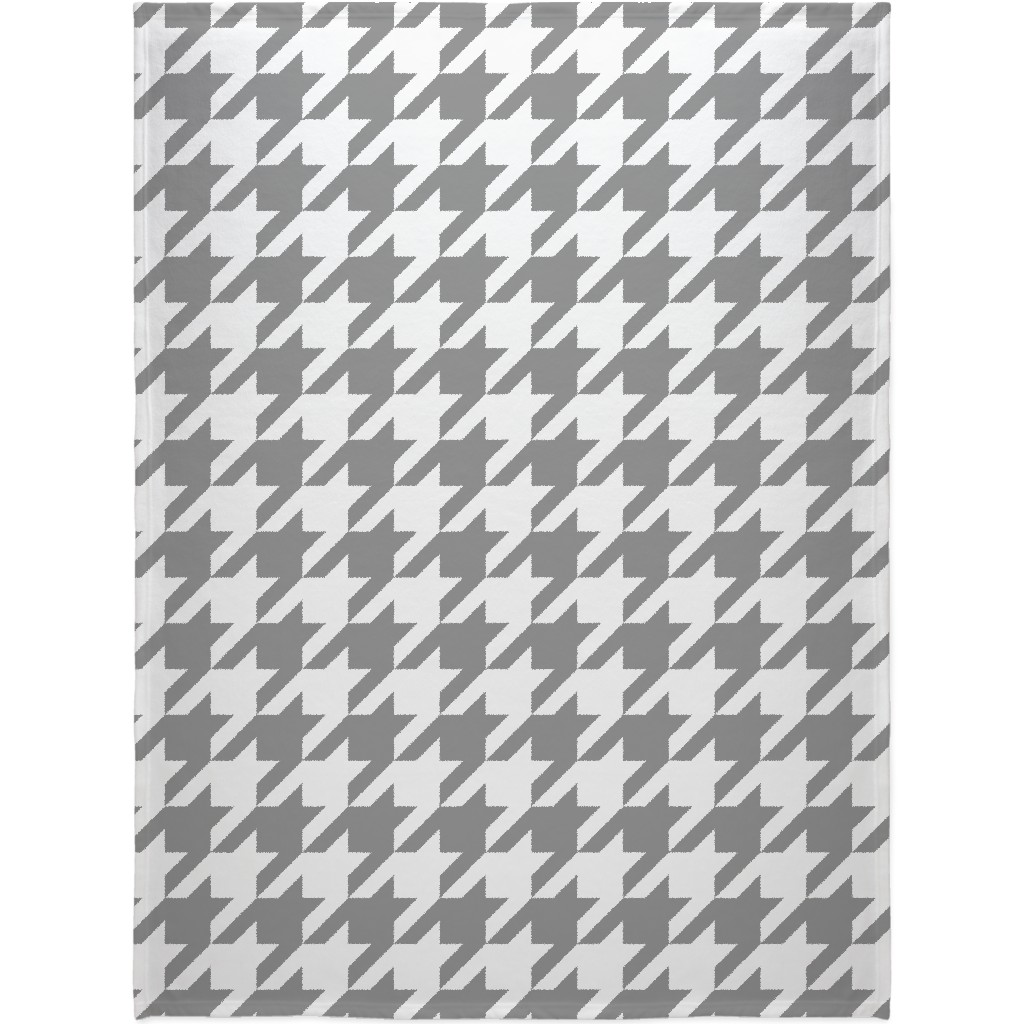 Modern Houndstooth Check - Grey and White Blanket, Sherpa, 60x80, Gray