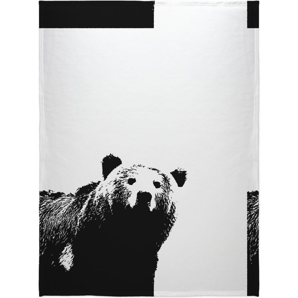 Bear - Black and White Blanket, Sherpa, 60x80, Black, Black