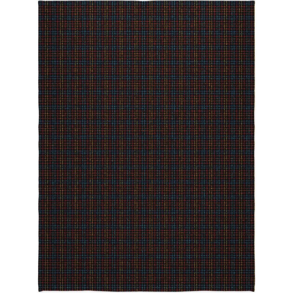 Grid Plaid - Dark Multi Blanket, Sherpa, 60x80, Black