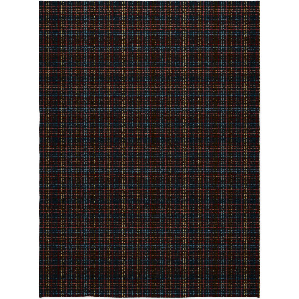 Grid Plaid - Dark Multi Blanket, Sherpa, 60x80, Black, Black