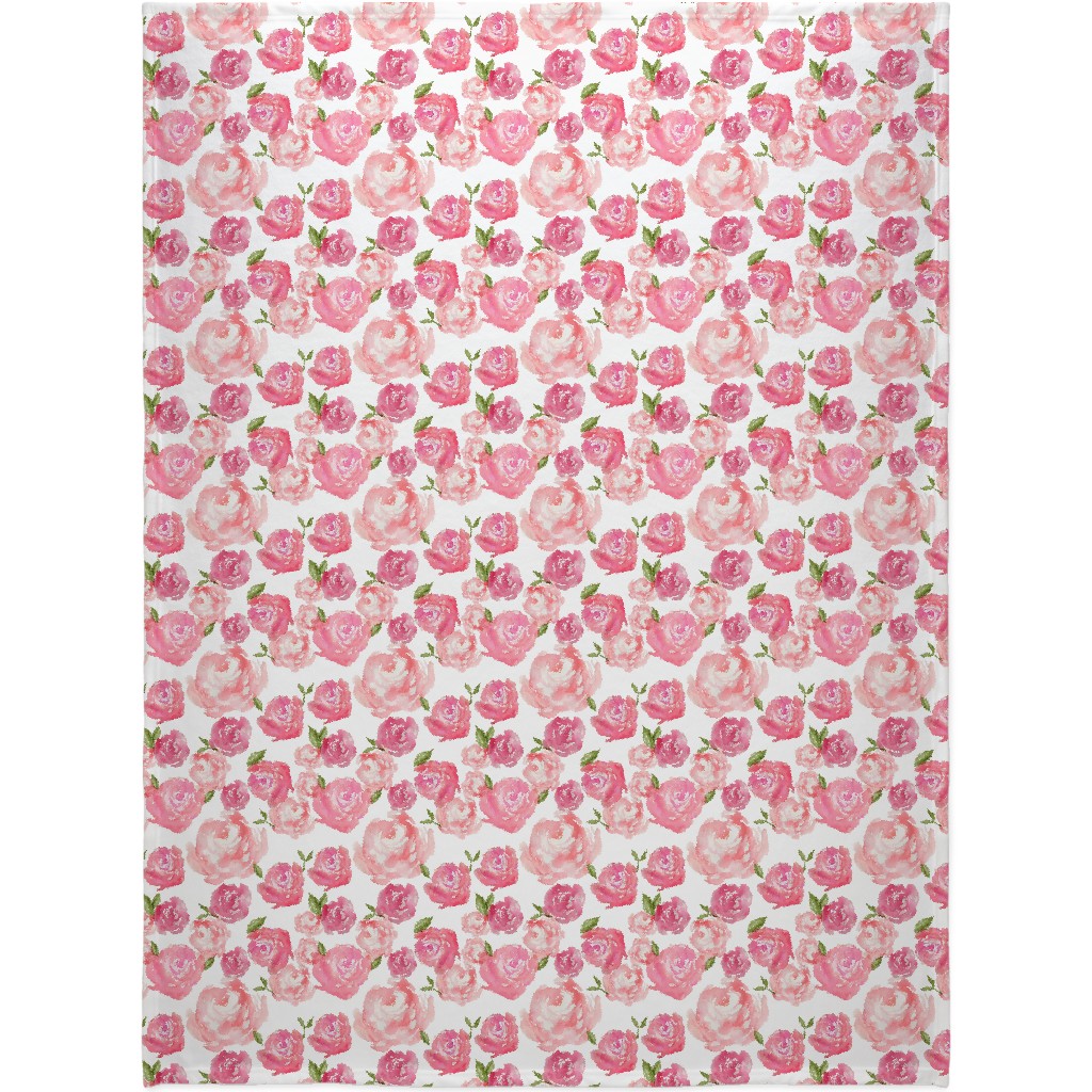 Watercolor Floral Blanket, Sherpa, 60x80, Pink, Bright Pink