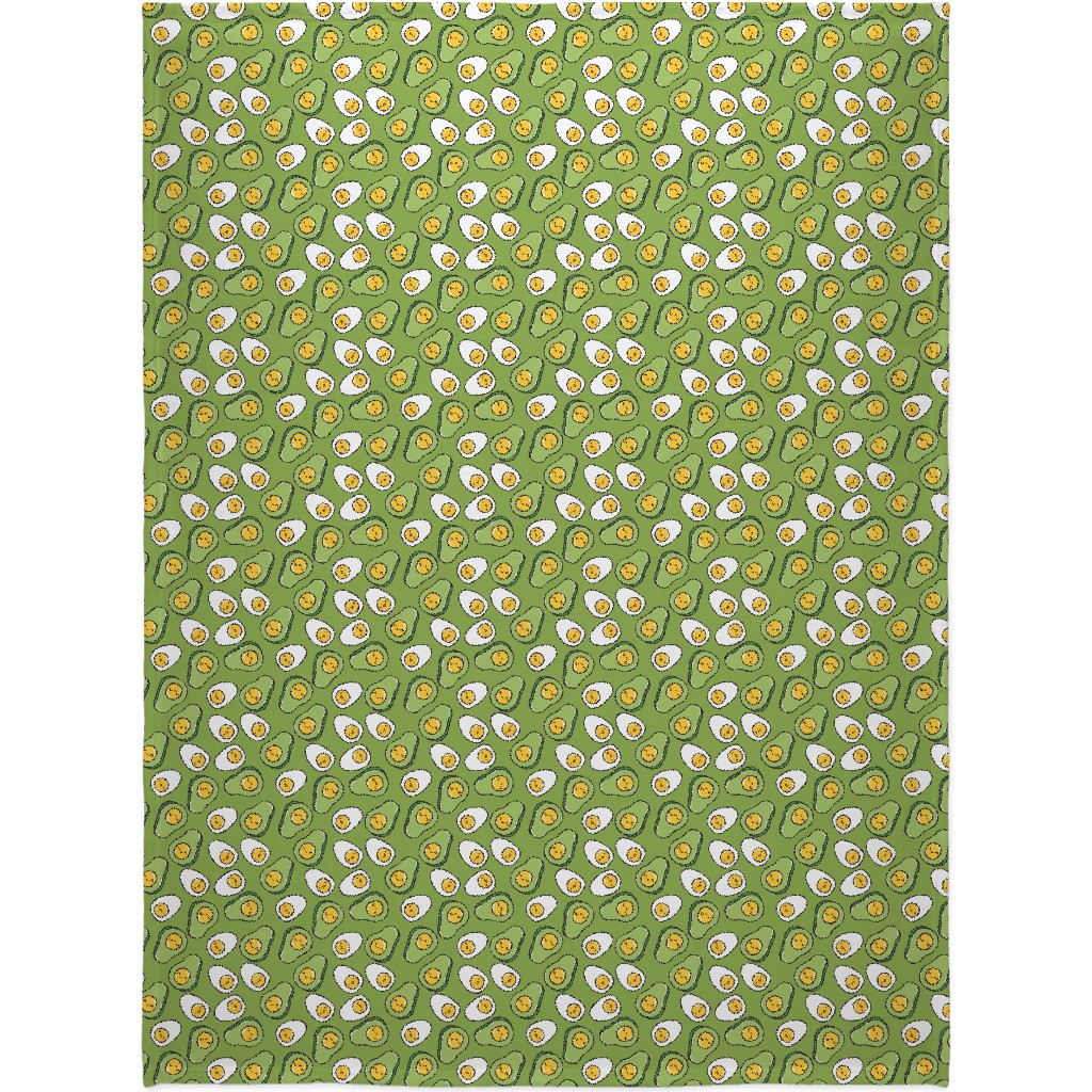 Cute Egg and Avocado - Green Blanket, Sherpa, 60x80, Green, Classic Green