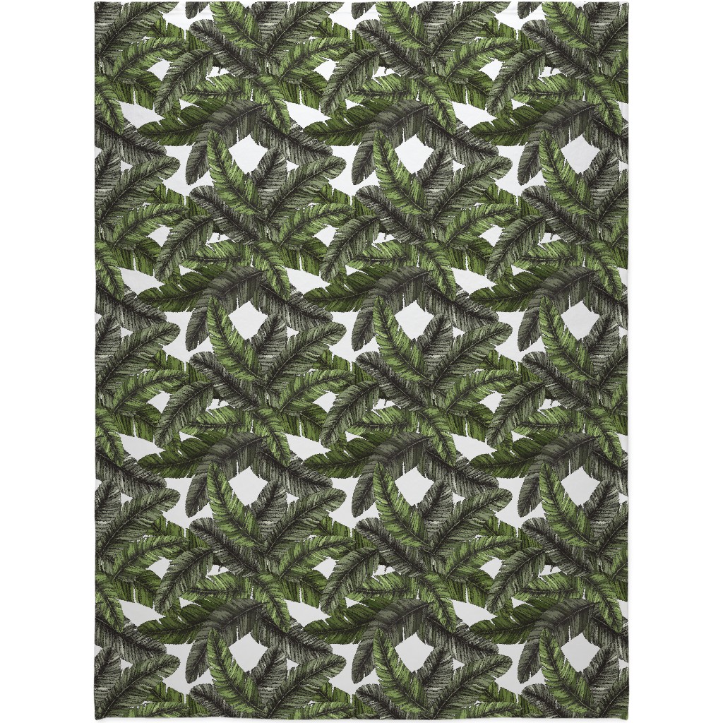 Tropical Palm Leaves - Green Blanket, Sherpa, 60x80, Green, Classic Green