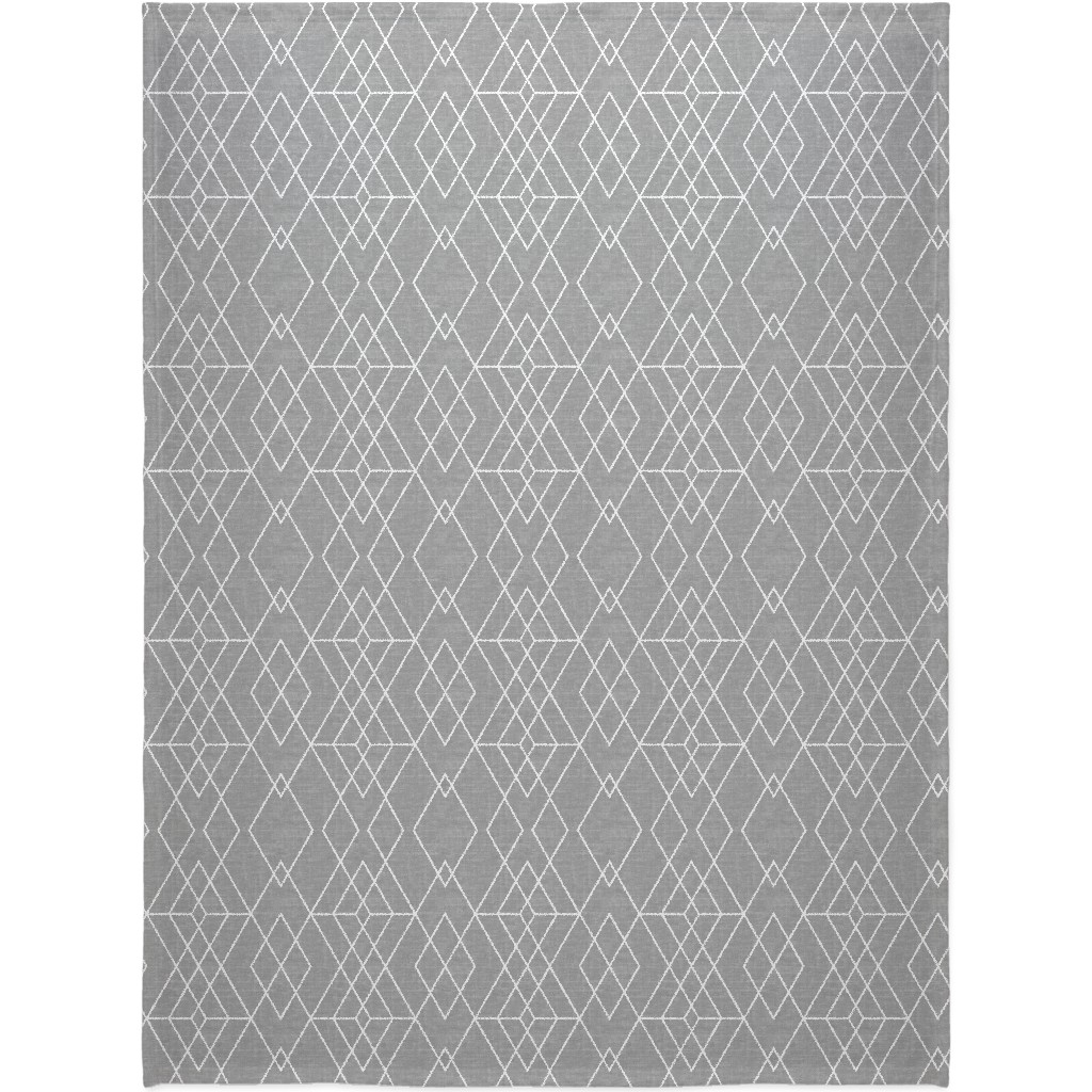 Geometric Grid - Gray Blanket, Sherpa, 60x80, Gray