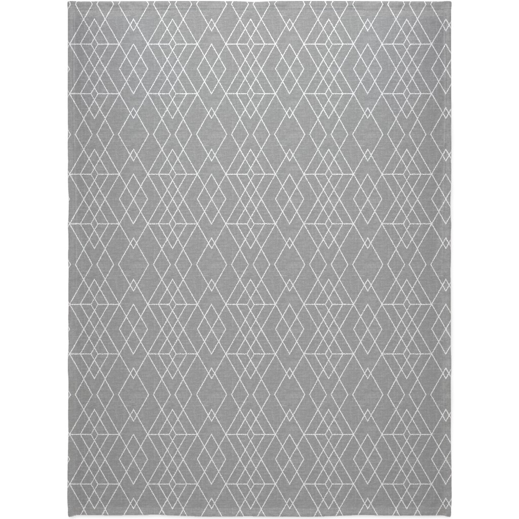 Geometric Grid - Gray Blanket, Sherpa, 60x80, Gray, Gray