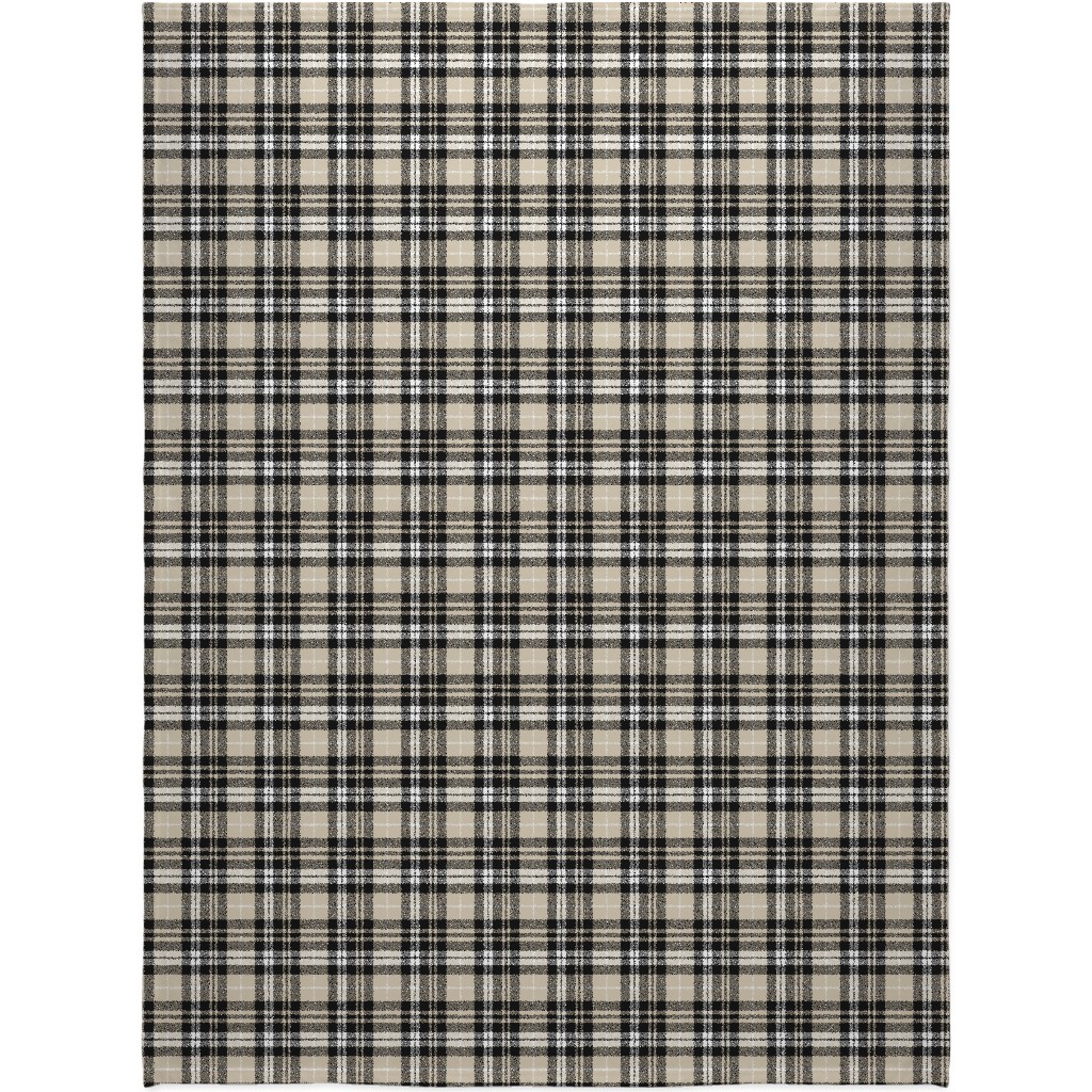 Fall Plaid Blanket, Sherpa, 60x80, Beige, Black