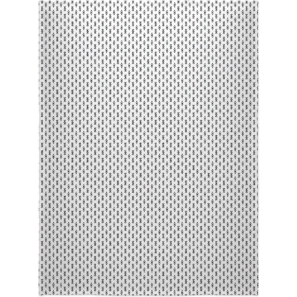 Monochrome Tribal Print - Neutral Blanket, Sherpa, 60x80, White, White