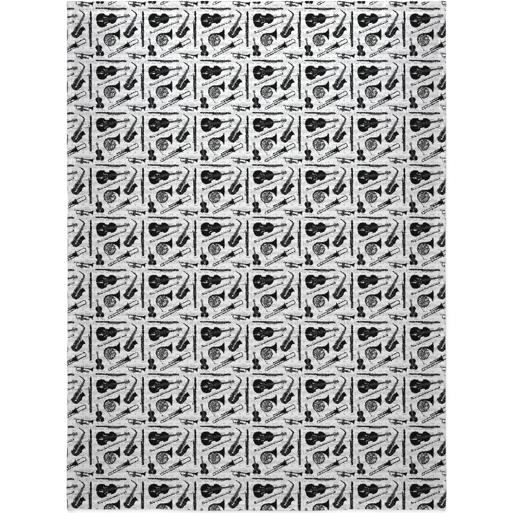 Musical Instruments Blanket, Sherpa, 60x80, White, White