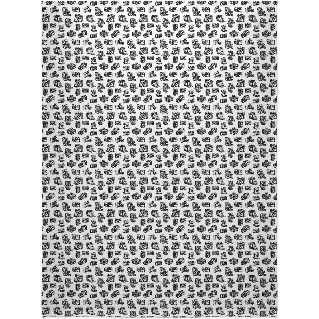 Retro Cameras Blanket, Sherpa, 60x80, White, White