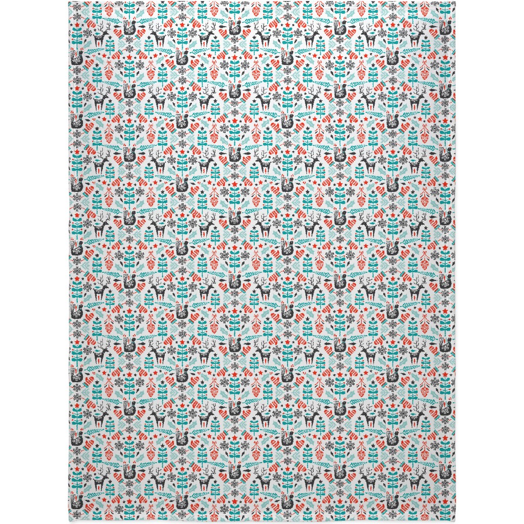 Hygge Folk Art Christmas Blanket, Sherpa, 60x80, Multicolor