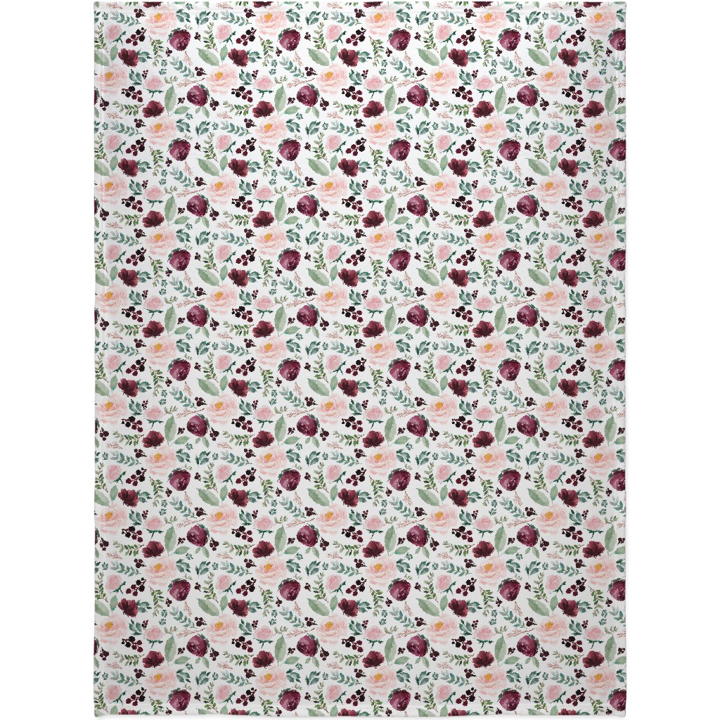 Wild At Heart Florals on White Blanket, Sherpa, 60x80, Pink