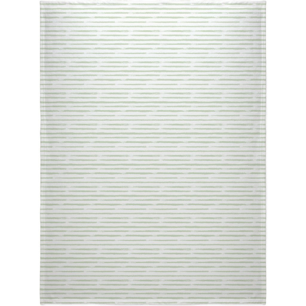 Sage and White Stripes Blanket, Sherpa, 60x80, Green, Classic Green